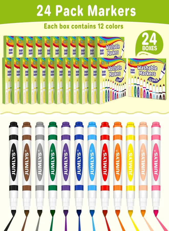 Jumlys 24 Boxes Washable Markers with 12 Colors, Bulk Color Marker for School Classroom, 288 Count Broad Tip Markers for Kids, Classroom Must Haves - Image 2